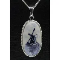 MOOYE ® - Collectie Zilveren Molen Delftsblauw ovaal 36mm ketting hanger