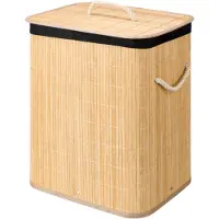 Kipit Wasmand van bamboe - zwart / bruin - 60 liter - 40 x 30 x 50 cm - met deksel - met binnendoek