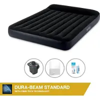 Intex luchtbed - 2 personen - 183 x 203 x 25 cm - Zwart + elektrische pomp - 650 liter/minuut + Spannenlaken wit + Reparatieset