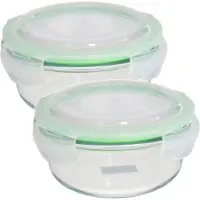 Gerimport Set van 2x stuks bewaarbakje/vershoudbakje rond met deksel 1750 ml ovenbestendig glas - Vershoudbakjes