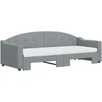 vidaXL Slaapbank onderschuifbed en matrassen 80x200 cm stof lichtgrijs