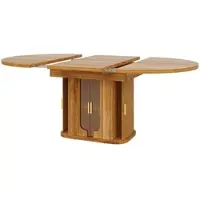 OKWISH Uitschuifbare Eettafel Met Opberglades En Glasfronten Voor Eetkamer En Keuken Walnoot MDF Rond Naar Ovaal 118-158x118x77 Cm