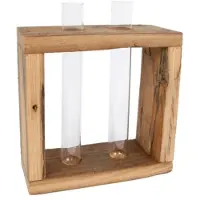 VAN MANEN vaas reageerbuis 18 cm hout bruin/transparant