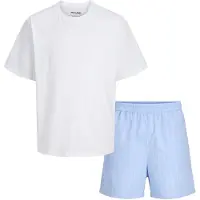 Jack & Jones Heren korte shortama pyjamaset jacflorence wit/lichtblauw