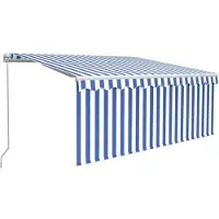 vidaXL Luifel handmatig uittrekbaar rolgordijn LED 3x2,5 m blauw wit