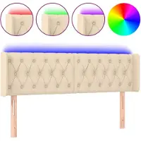 vidaXL Hoofdbord LED 147x16x78/88 cm stof crèmekleurig