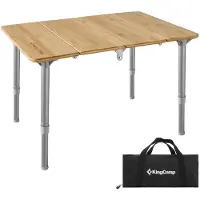 Kingcamp Klaptafel Camping Klaptafel Aluminium - Bamboehout traploos verstelbaar