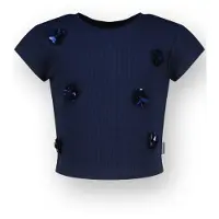 Vingino gebloemde T-shirt donkerblauw Meisjes Modal Ronde hals Bloemen - maat 152