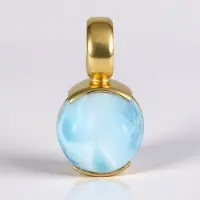 Cavill - Vergulde 925 Sterling Zilver Hanger - Ronde Larimar Cabochon 4 5 Karaat - Hemelsblauw Elegant Zomers Sieraad Dames