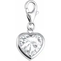 The Jewelry Collection 925 Sterling Zilveren Hart Bedel met Zirkonia – Bedel met Karabijnsluiting – Schitterend hart bedel