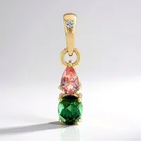 Cavill - 9K Geelgouden Hanger - Groene Benedito Toermalijn 0,422 ct & Roze Nigeriaanse Toermalijn 0,217 ct - Luxe Elegante Ovale Hanger 18x4 mm