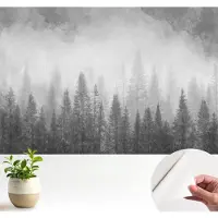Wallfluent Zelfklevend Behang - Bosmist Zelfklevend fotobehang - 104x70 cm - Zwart-wit Zelfklevend Behang - Plakklare achterzijde - Voor de woonkamer, slaapkamer en kantoor Zelfklevend Behang