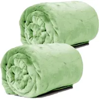 Unique living Plaids/dekens - fleece - 2 stuks - fluweel kiwi - polyester - 130 x 180 cm