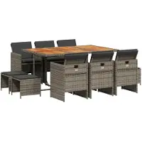 vidaXL 11-delige tuinset met kussens, grijs, polyrotan