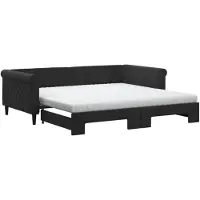 vidaXL Slaapbank onderschuifbed en matrassen 100x200 cm fluweel zwart
