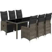 vidaXL 7-delige Bistroset met kussens poly rattan grijs