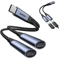 JOYROOM Audio Adapter - Transfer Series 2-in-1 Audio Adapter - Type-C naar Dual Type-C - Zwart