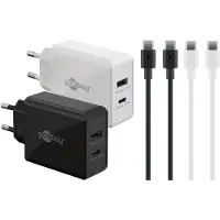 Goobay USB lader set | 2x lader met USB-C PD en USB-A | incl. 2x USB-C kabel | 30W | zwart + wit | 1 meter
