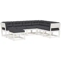 vidaXL 7-delige loungeset voor de tuin met kussens, wit, massief hout, grenen