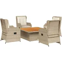vidaXL 5-delige loungeset voor de tuin met kussens, beige, van polyrotan
