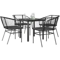 vidaXL 5-delige tuinset met kussens, zwart, polyrotan, glas
