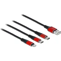 DeLOCK USB Charging Cable 3 in 1 Type-A to Lightning / 2 x USB Type-C 1 m black / red