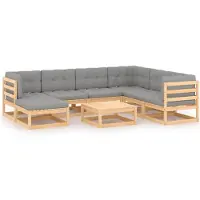 vidaXL 8-delige loungeset voor de tuin met kussens, gemaakt van massief grenenhout