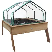 Axi Linda zandtafel / kweektafel / moestuinbak met gronddoek & broeikas | Kweektafel voor tuin / balkon / terras in bruin | Ook te gebruiken als zandbak voor kinderen