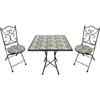 Axi Camilla 3-delige Mozaïek Bistroset Bloemen Roze | Bistro Set met tafel & 2 stoelen | Balkonset van metaal & Mozaïek design
