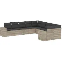 vidaXL 10-delige tuinmeubelset met sofa en kussens, lichtgrijs, polyrotan