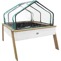 Axi Linda zandtafel / kweektafel / moestuinbak met gronddoek & broeikaas | Kweektafel voor tuin / balkon / terras in bruin & wit | Ook te gebruiken als zandbak voor kinderen