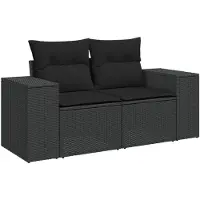 vidaXL 7-delige tuinmeubelset met kussens, zwart, polyrotan