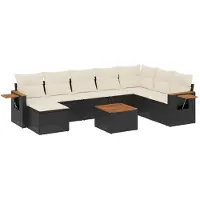 vidaXL 9-delige tuinmeubelset met kussens, zwart, polyrotan