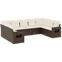 vidaXL 9-delige Loungeset met kussens poly rattan bruin