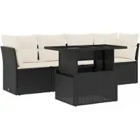 vidaXL 5-delige tuinmeubelset met kussens, zwart, polyrotan