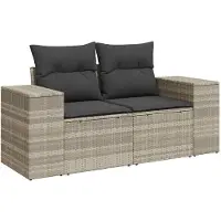 vidaXL 4-delige Loungeset met kussens poly rattan lichtgrijs
