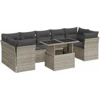 vidaXL 8-delige tuinmeubelset met kussens, lichtgrijs, polyrotan