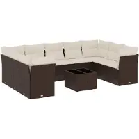 vidaXL 10-delige Loungeset met kussens poly rattan bruin