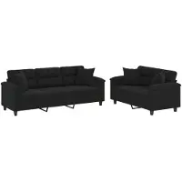 vidaXL 2-delige Loungeset met kussens microvezelstof zwart