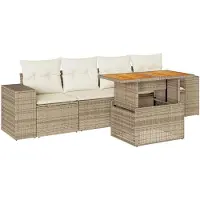vidaXL 5-delige tuinmeubelset met kussens, beige, van polyrotan
