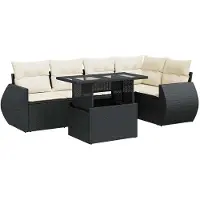 vidaXL 6-delige tuinmeubelset met kussens, zwart, polyrotan
