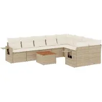 vidaXL 10-delige Loungeset met kussens poly rattan beige