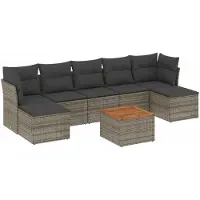 vidaXL 8-delige tuinmeubelset met kussens, grijs, polyrotan