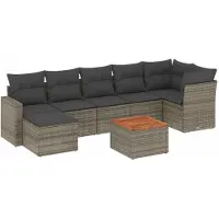 vidaXL 8-delige tuinmeubelset met kussens, grijs, polyrotan