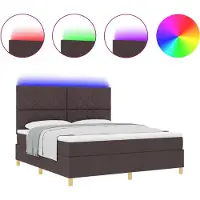 vidaXL LED boxspringbed met matras, donkerbruin, 180 x 200 cm, gestoffeerd
