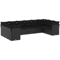 vidaXL 10-delige Loungeset met kussens poly rattan zwart