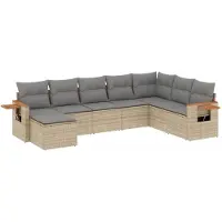 vidaXL 8-delige Loungeset met kussens poly rattan beige