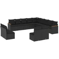 vidaXL 13-delige Loungeset met kussens poly rattan zwart