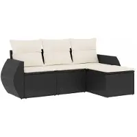 vidaXL 4-delige tuinmeubelset met kussens, zwart, polyrotan