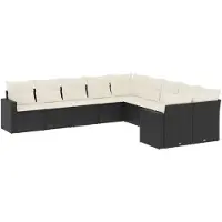 vidaXL 10-delige Loungeset met kussens poly rattan zwart